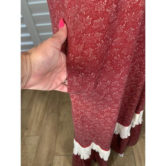 VTG 70s Lola Jrs. Hawaii Red Floral Hippie Chic Prairie Maxi Dress Eyelet Small - Picture 12 of 12